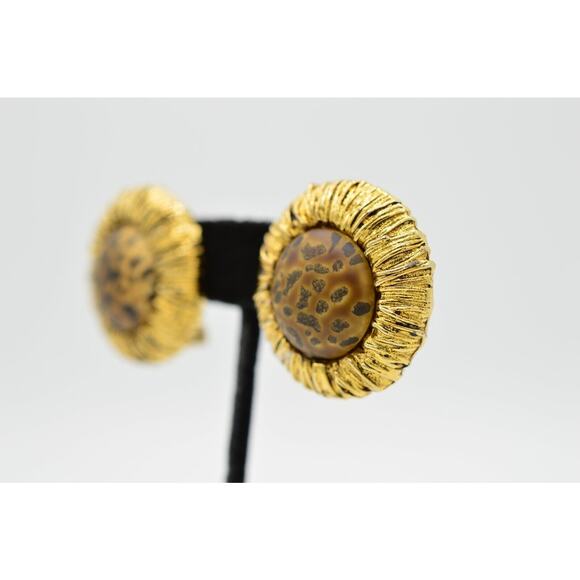 Blair Delmonico Vintage Clip On Earrings Chunky Leopard Gold Signed 1980s 9G - Picture 2 of 7